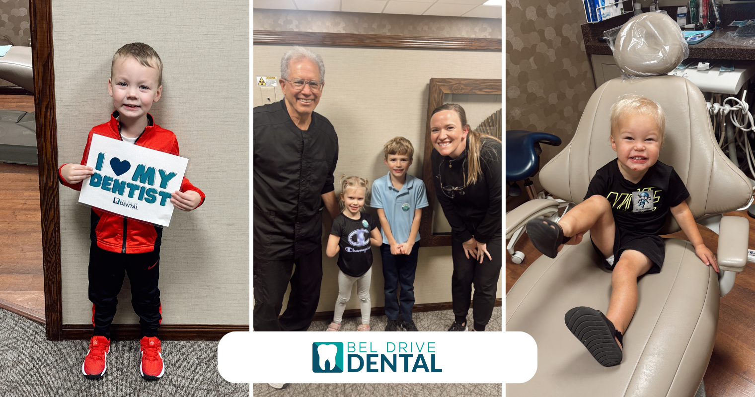 Collage of photos including kid patients from Bel Drive Dental in Omaha, NE.